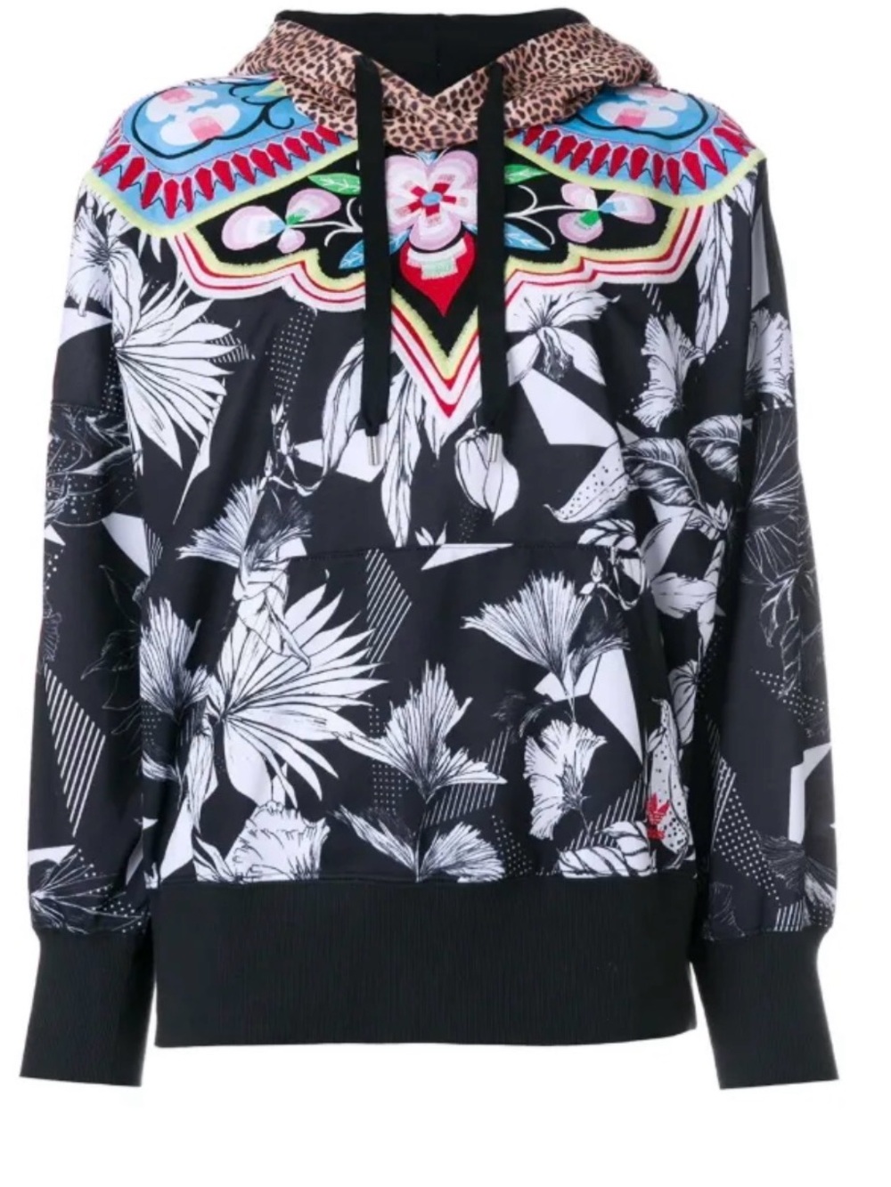 Adidas x Farm Rio Embrooidered Graphic Hoodie Sweatshirt Floral Leopard